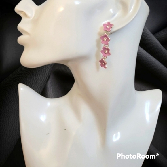 3/$30 LIZ CLAIBORNE Pink Floral Dangle Post Earrings - Picture 1 of 6